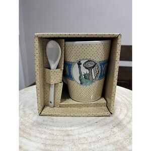 New York City NYC Ceramic Mug & Spoon Set Statue of Liberty Polka Dot Boxed NEW
